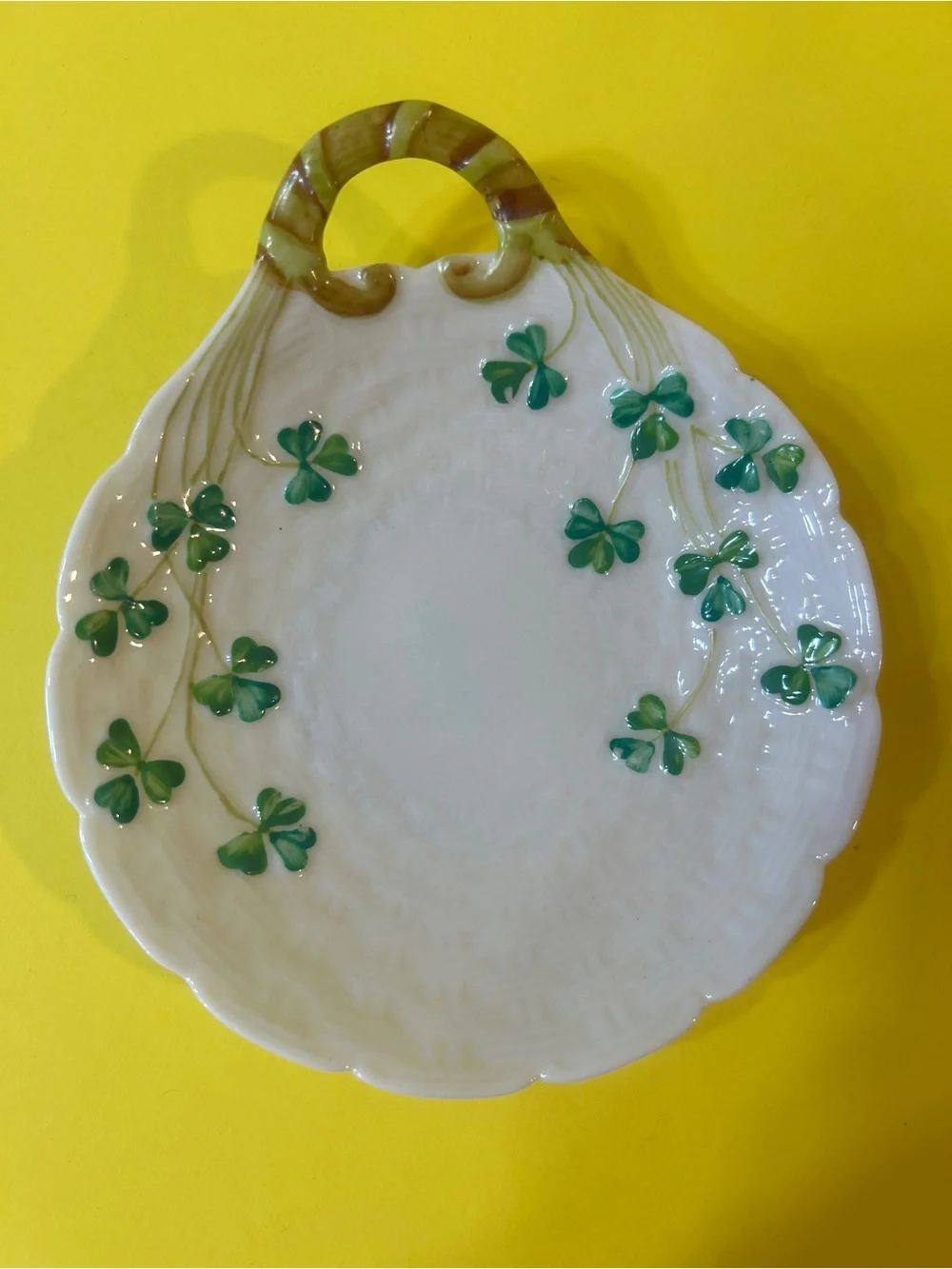 Set of 3 Belleek Shamrock Handled Butter Server Green Mark Spoon Rest - Candy